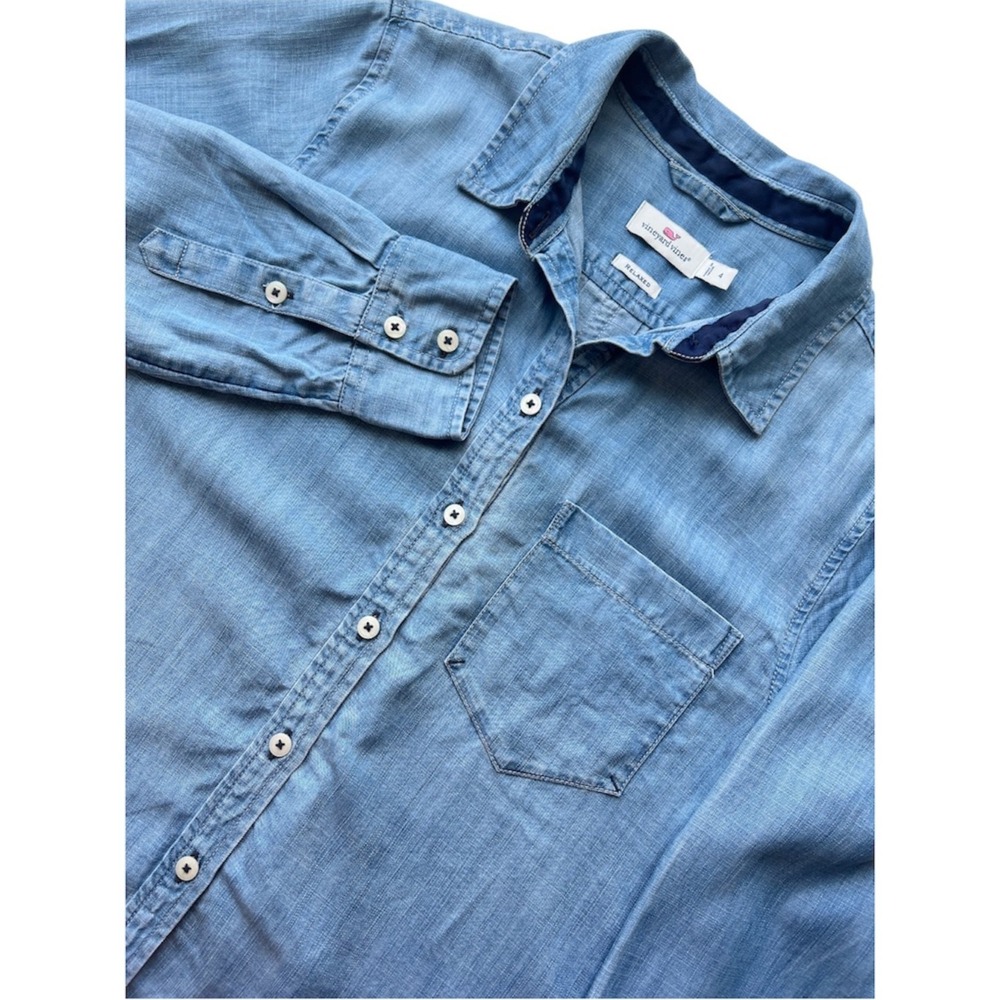 Vineyard Vines Shirt 4 Chambray Womens Surf Blue Relaxed Fit Long Sleeve Top